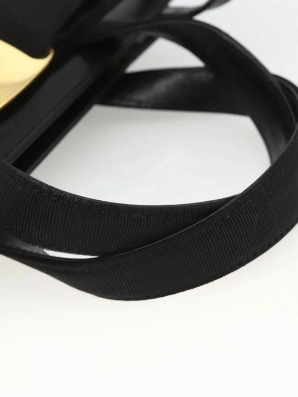 Salvatore Ferragamo Vala Ribbon Hand Bag Leather 2way Black Gold Auth ka3380